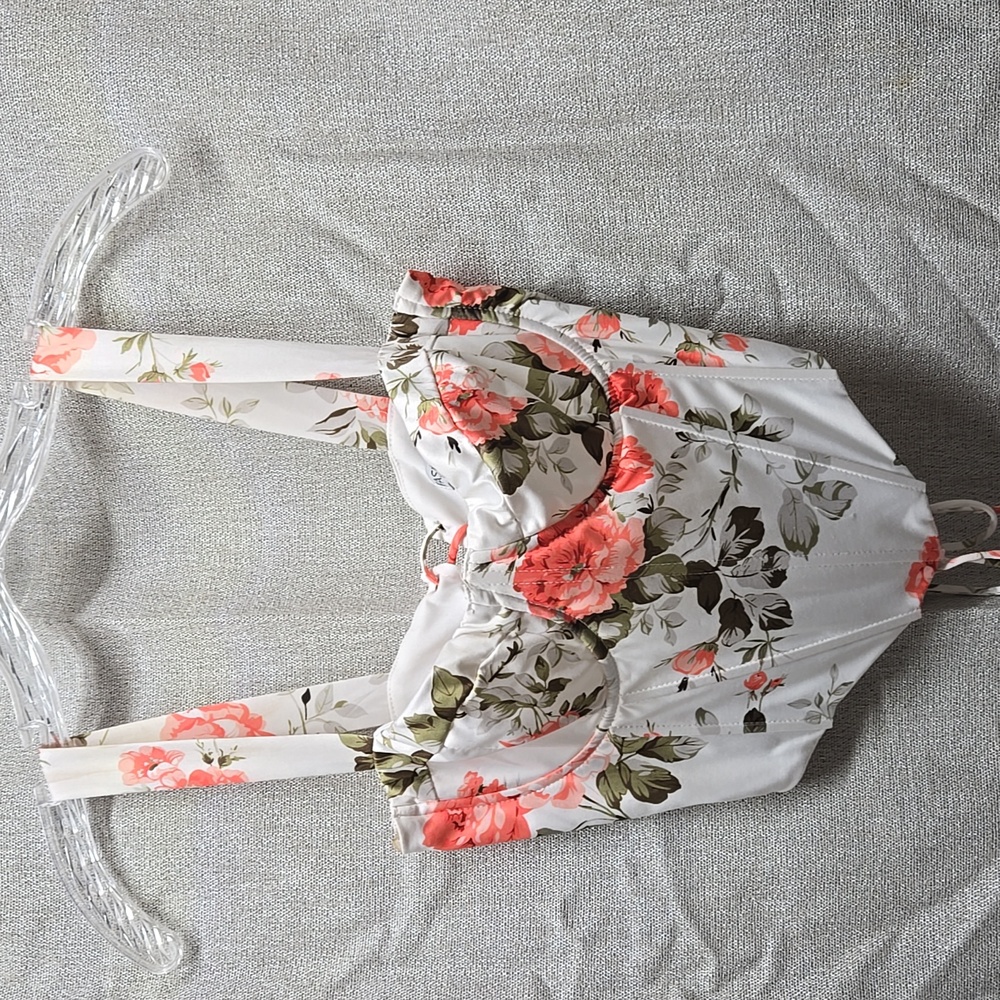 Corset Bella Floral Bustier, Cropped, White, Pink, Red, Peach, Fashion Nova, Sm